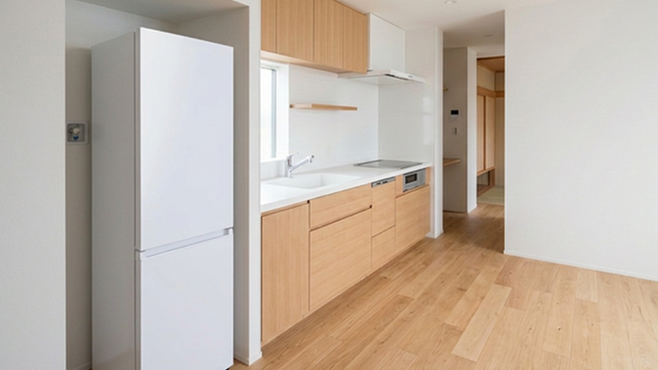 アイリスオーヤマ 170L スリム2ドア冷蔵庫 AZRSD-17A-W キッチン設置シーン