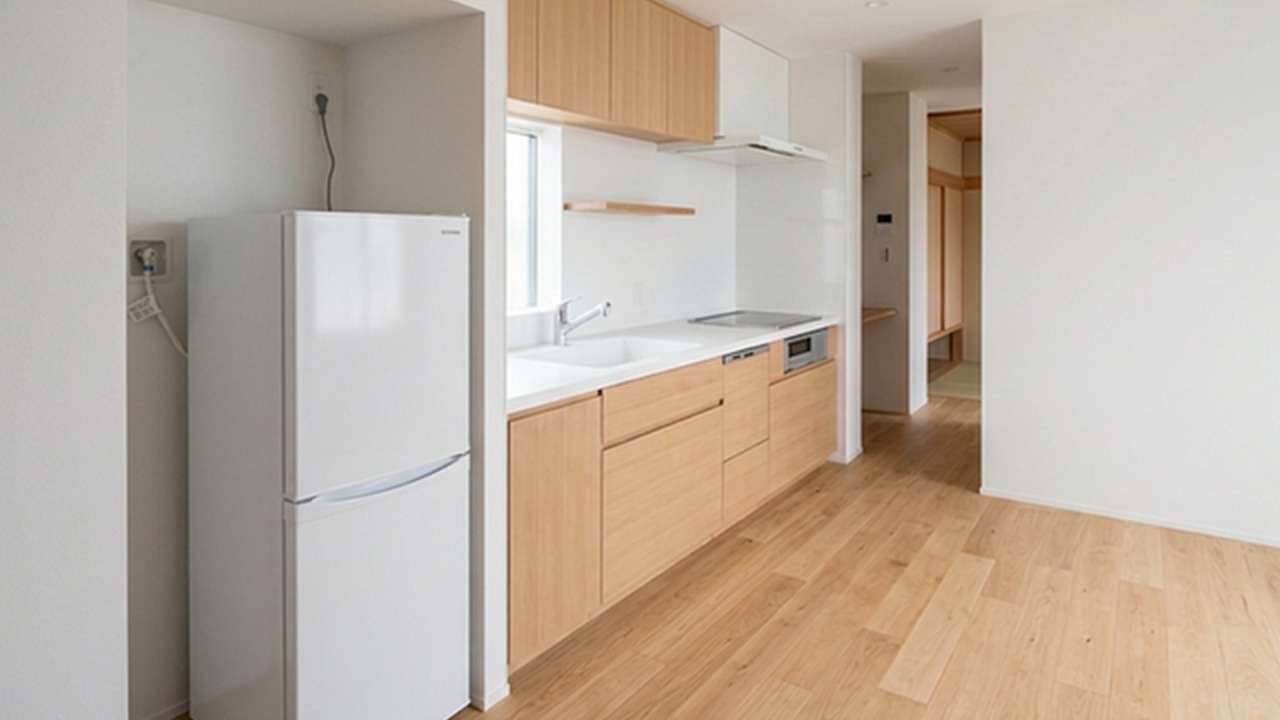 アイリスオーヤマ 142L 2ドア冷蔵庫 IRSD-14A-W キッチン設置シーン