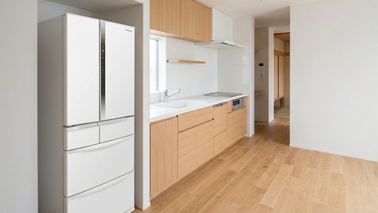 パナソニック 451L 6ドア冷蔵庫 NR-FVF45S2-W キッチン設置シーン