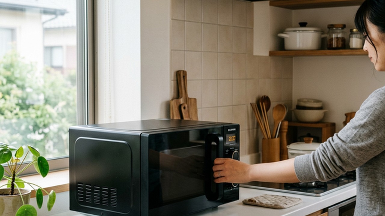 アイリスオーヤマ 電子レンジ 17L PMG-T179-B キッチン設置シーン